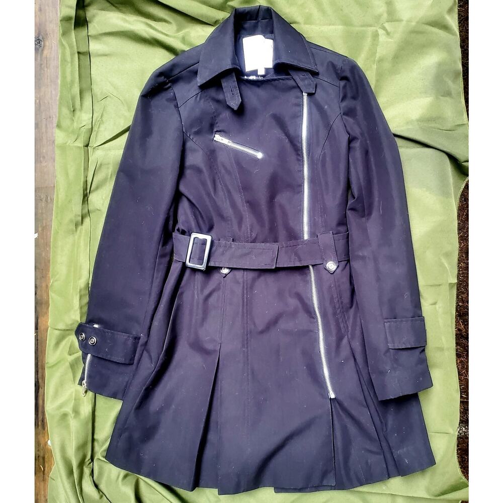 Shyla Lightwear Black Belted Trench Coat Jacket Size 2 XS/S Fall Spring Classic